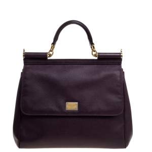 Dolce & Gabbana Purple Leather Large Miss Sicily Top Handle Bag