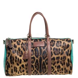Dolce & Gabbana Multicolor Leopard Print Coated Canvas and Leather Miss Escape Duffel Bag