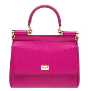 Pre Owned Dolce & Gabbana Fuchsia Leather Miss Sicily Top Handle Bag