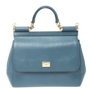 Pre Owned Dolce & Gabbana Blue Leather Medium Miss Sicily Top Handle Bag