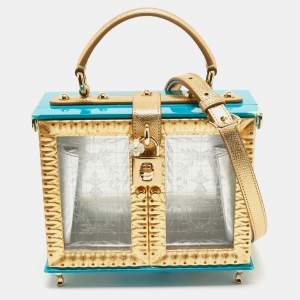 Dolce & Gabbana Turquoise/Gold Acrylic and Leather Furniture Miss Dolce Top Handle Bag
