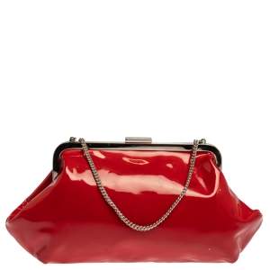Dolce & Gabbana Red Patent Leather Chain Frame Clutch