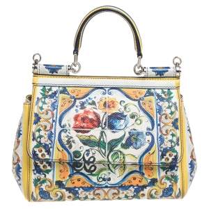 Dolce & Gabbana Multicolor Majolica Print Leather Small Miss Sicily Top Handle Bag