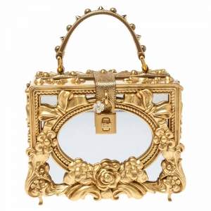 Pre Owned Dolce and Gabbana Gold Wood and Acrylic Leaf Dolce Box Bag
