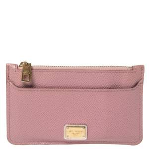 Pre Owned Dolce & Gabbana Piink Dauphine Leather Zip Card Holder