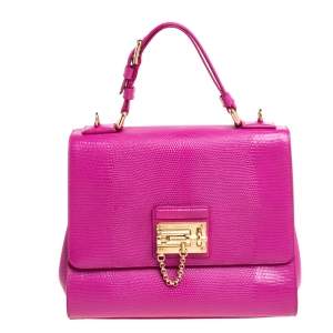 Pre Owned Dolce & Gabbana Pink Lizard Embossed Leather Medium Miss Monica Top Handle Bag