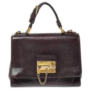 Dolce & Gabbana Choco Brown Lizard Embossed Leather Small Miss Monica Top Handle Bag