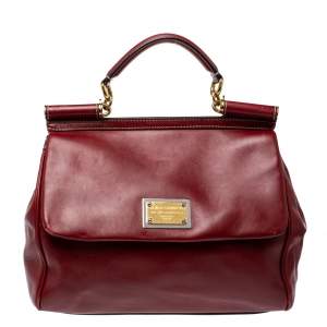 Dolce & Gabbana Red Soft Leather Large Miss Sicily Top Handle Bag
