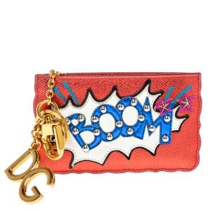 Dolce & Gabbana Metallic Red Leather Boom Patch Coin Purse