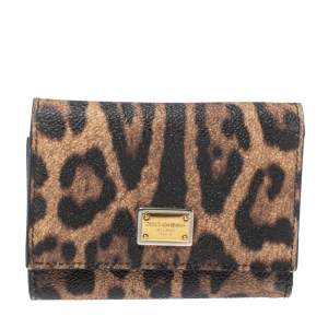مملوكة مسبقًا Dolce & Gabbana Brown Animal Print Coated Canvas Trifold Wallet