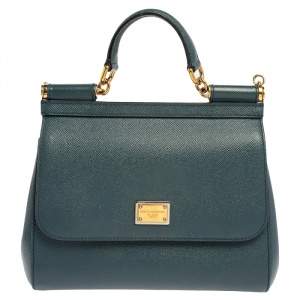 Dolce & Gabbana Teal Blue Leather Medium Miss Sicily Top Handle Bag