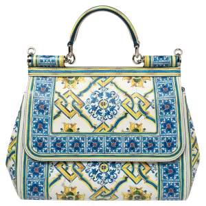 Pre Owned Dolce & Gabbana Multicolor Majolica Print Leather Medium Miss Sicily Top Handle Bag
