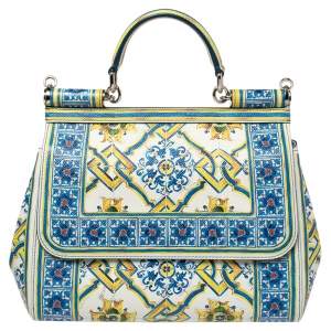 Dolce & Gabbana Multicolor Majolica Print Leather Medium Miss Sicily Top Handle Bag