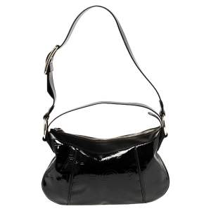 مملوكة مسبقًا Dolce & Gabbana Black Logo Patent And Leather Hobo