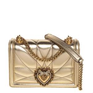 مملوكة مسبقًا Dolce & Gabbana Metallic Gold Leather Mini Devotion Chain Shoulder Bag