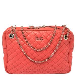 D&G Coral Red Quilted Leather Lily Glam Crossbody