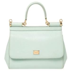 Pre Owned Dolce & Gabbana Green Lizard Embossed Leather Small Miss Sicily Top Handle Bag