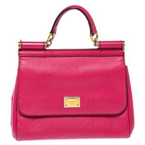 Pre Owned Dolce & Gabbana Fuchsia Leather Medium Miss Sicily Top Handle Bag