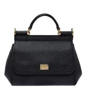 Pre Owned Dolce & Gabbana Black Leather Mini Miss Sicily Top Handle Bag