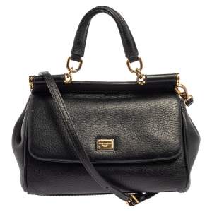 Dolce and Gabbana Black Leather Small Miss Sicily Top Handle Bag