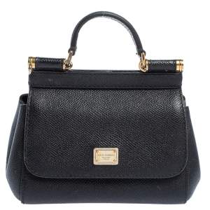 Pre Owned Dolce & Gabbana Black Leather Micro Miss Sicily Top Handle Bag