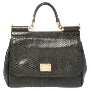 مملوكة مسبقًا Dolce & Gabbana Deep Green Python Medium Miss Sicily Top Handle Bag