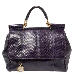 Pre Owned Dolce & Gabbana Purple Python Medium Heritage Miss Sicily Top Handle Bag