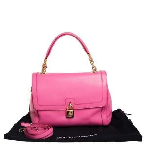 Pre Owned Dolce and Gabbana Pink Leather Padlock Top Handle Bag