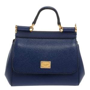 Dolce & Gabbana Blue Leather Micro Miss Sicily Top Handle Bag