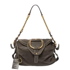 Dolce & Gabbana Dark Brown Pebbled Leather D Ring Flap Hobo