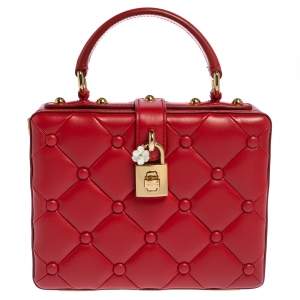 Pre Owned Dolce & Gabbana Red Quilted Leather Box Top Handle Bag