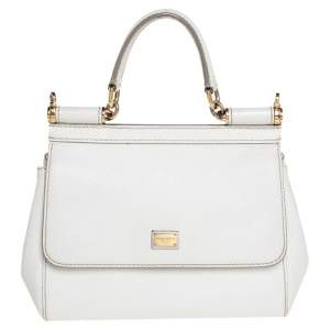 Dolce & Gabbana White Leather Small Miss Sicily Top Handle Bag