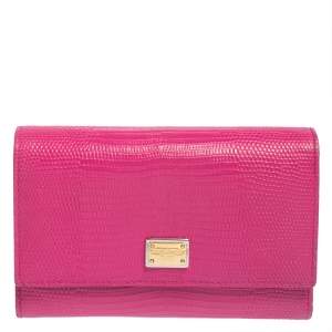 مملوكة مسبقًا Dolce & Gabbana Pink Lizard Embossed Leather Trifold Wallet