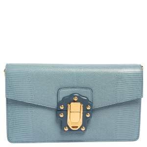 مملوكة مسبقًا Dolce & Gabbana Blue Lizard Embossed Leather Lucia Shoulder Bag