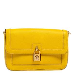 مملوكة مسبقًا Dolce & Gabbana Yellow Leather Padlock Flap Crossbody Bag