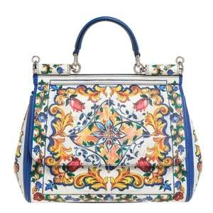 Dolce & Gabbana Multicolor Majolica Print Leather Miss Sicily Shopper Top Handle Bag