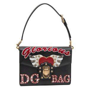 Pre Owned Dolce & Gabbana Black Leather Lucia Embellished Shoulder Bag    
