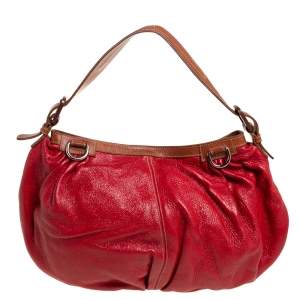 Dolce & Gabbana Red Shimmery Glossy Leather Miss Fluid Hobo