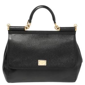 مملوكة مسبقًا Dolce & Gabbana Black Leather Large Miss Sicily Top Handle Bag