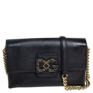 مملوكة مسبقًا Dolce & Gabbana Black Lizard Embossed Leather DG Millennials Shoulder Bag 
