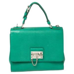 Dolce & Gabbana Green Lizard Embossed Leather Medium Miss Monica Top Handle Bag