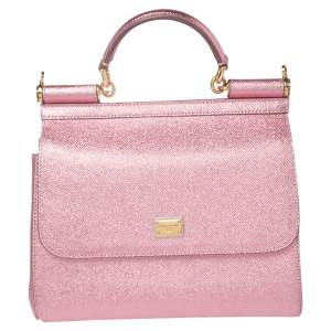 Dolce & Gabbana Metallic Pink Leather Medium Miss Sicily Top Handle Bag