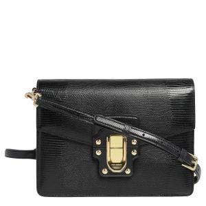 Dolce & Gabbana Black Lizard Embossed Leather Lucia Shoulder Bag