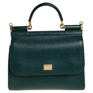 Pre Owned Dolce & Gabbana Green Leather Medium Miss Sicily Top Handle Bag