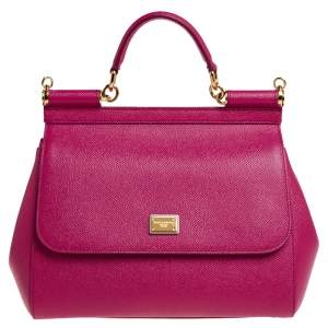 Dolce and Gabbana Pink Leather Medium Miss Sicily Top Handle Bag