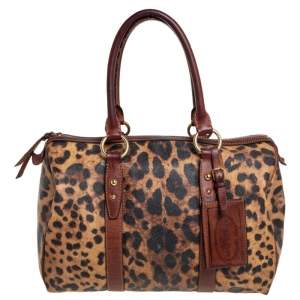 Dolce & Gabbana Brown Coated Canvas And Leather Boston Bag