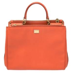 مملوكة مسبقًا Dolce & Gabbana Orange Leather Miss Sicily Double Zip Top Handle Bag