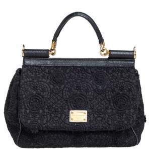 Dolce & Gabbana Black Lace Medium Miss Sicily Top Handle Bag