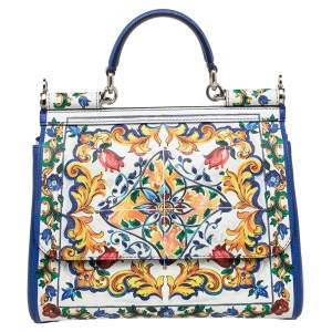 Dolce & Gabbana Multicolor Printed Leather Sicily Top Handle Bag