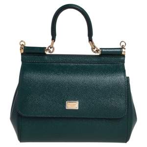 مملوكة مسبقًا Dolce & Gabbana Green Leather Small Miss Sicily Top Handle Bag